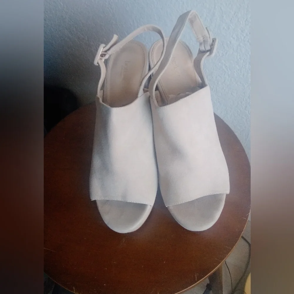 Botkier Suede Womens 10 Platform Sandal Slingback Heel Shoe Leather Neutral